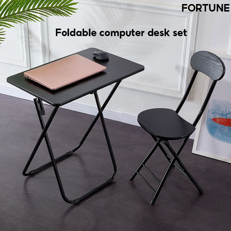Stock Ready foldable table set folding table computer desk set computer table set study table set home office table set laptop desk set folding chair set 1 table and 1 chair set