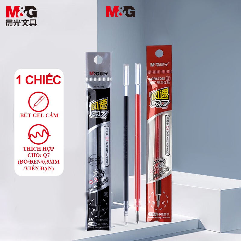 Ruột Bút Gel Màu Đen/Đỏ 0.5mm M&G, Ruột Bút Đầu Đạn Rút Nắp 1 Cây