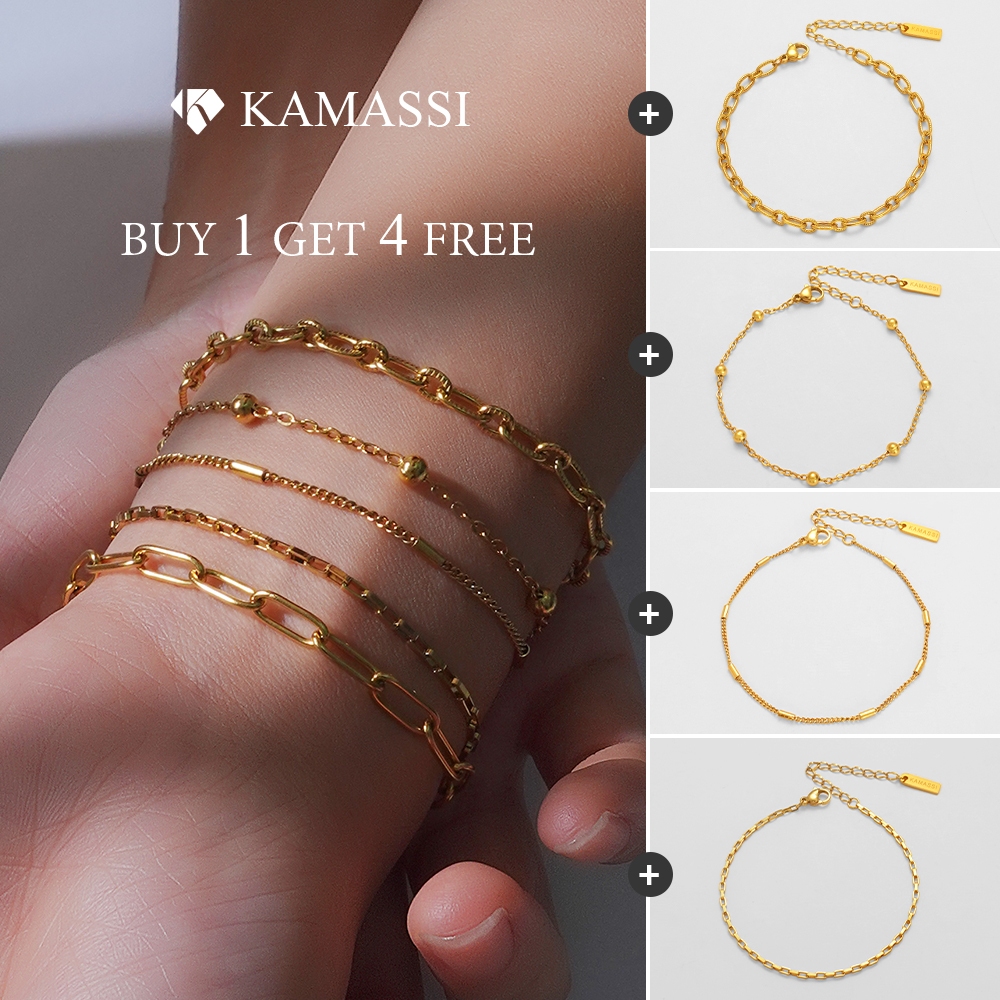 KAMASSI Buy 1 Get 4 Free Stainless Steel Bracelet for Women Gold Silver Color Non Tarnish B2555