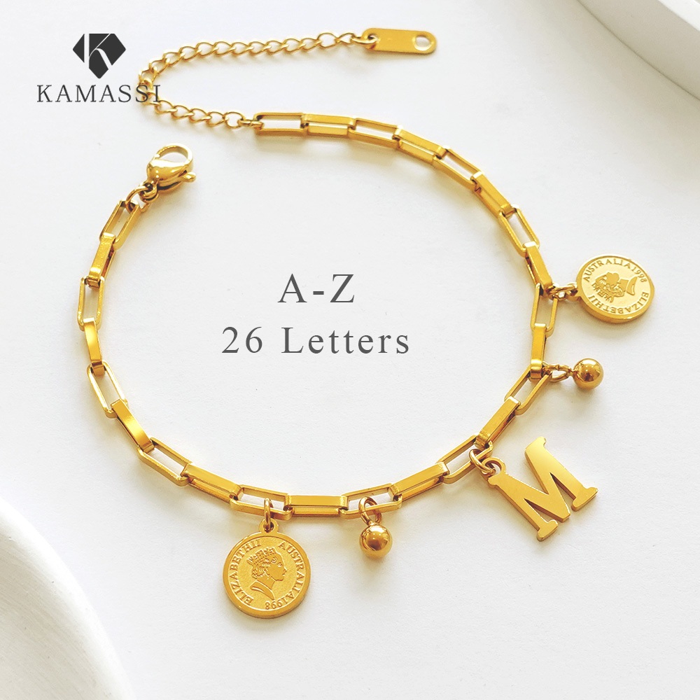 KAMASSI Stainless Steel Letters Portrait Bracelet for Women Non Tarnish Waterproof B2035