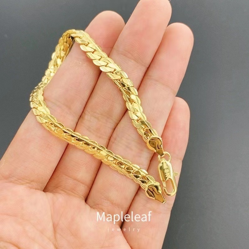 Original 18K Saudi gold pawnable 5mm Fried Dough Twists snake bone lady bracelet Accessories Jewelry