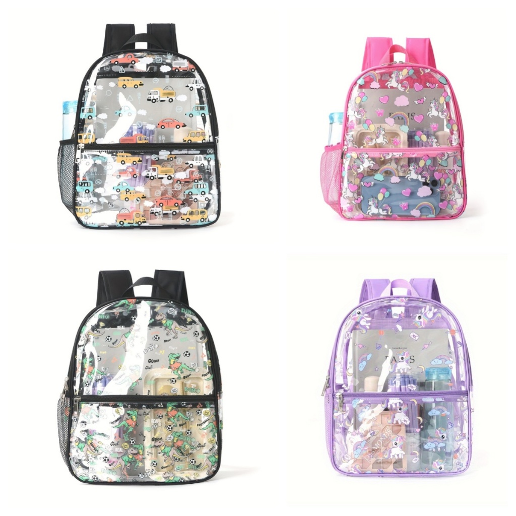 Transparent Backpack Waterproof PVC Storage Bag Large Capacity Printed School Bag