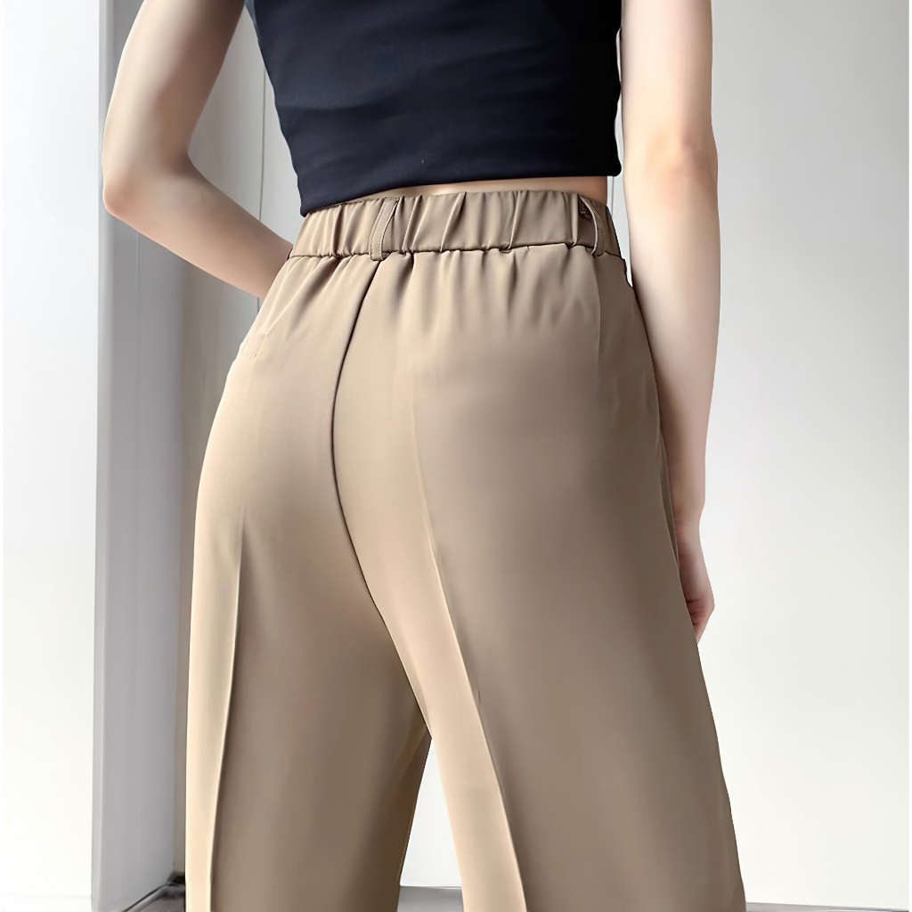 Korean Casual Office Suit Pants for Women Black High Waist Wide Leg Pants Loose Slim Waist Straight
