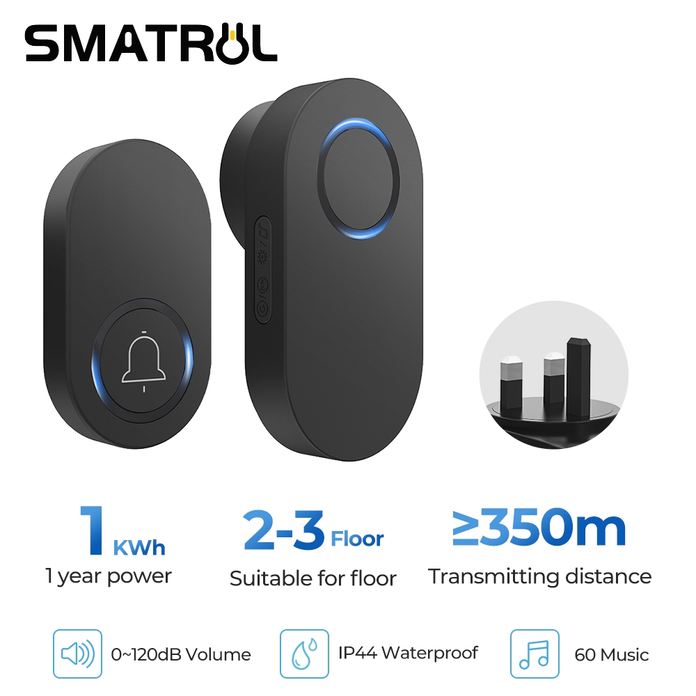(in stock) Singapore 3 PIN UK plug door bell Electric Wireless DoorBell 60 chime 120DB home 250M Waterproof