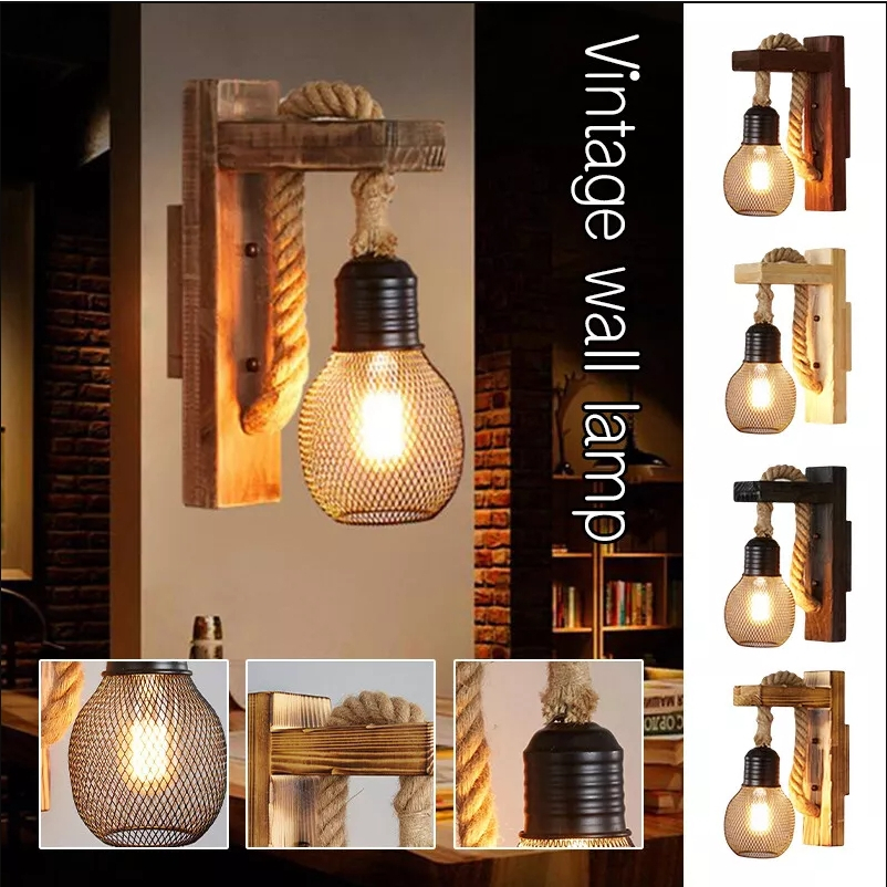Vintage Industrial Wall Light, Rural Retro Solid Wood Wall Sconce, Rustic Antique Wall Lighting Fixt