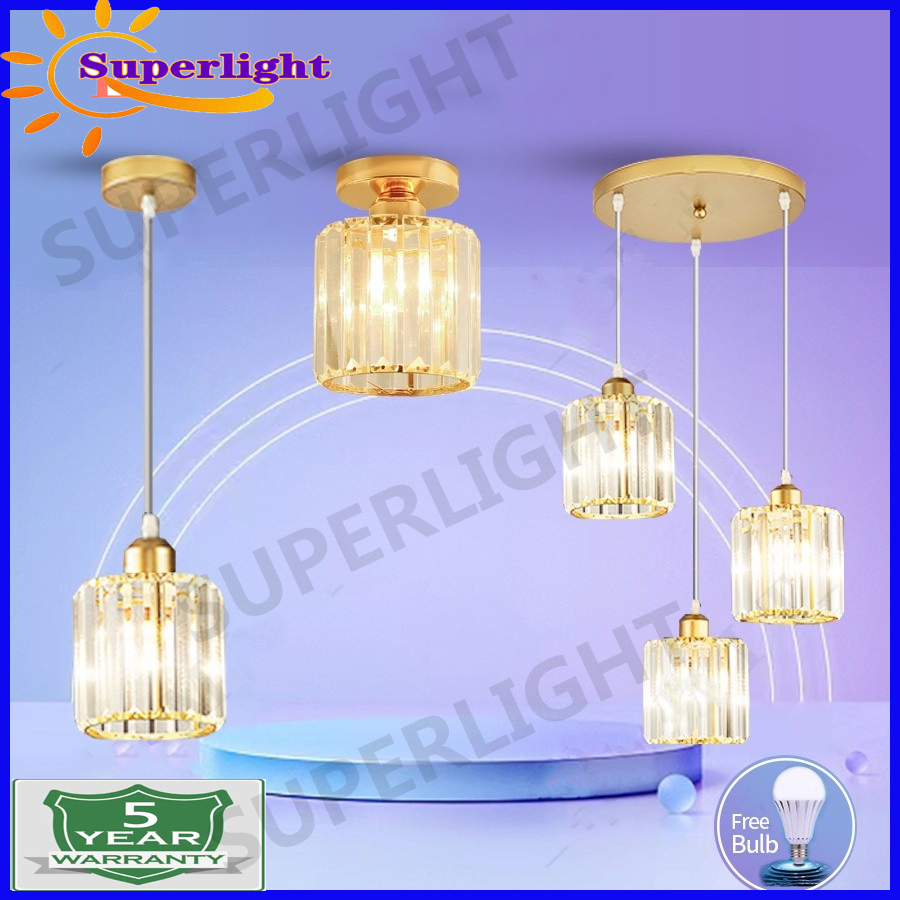 【FREE BULB】Deluxe Crystal Chandelier Ceiling light Hanging lamp Drop Light Pendant Restaurant Kitche