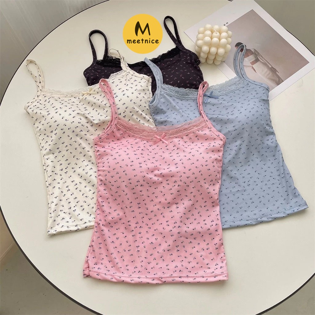 【12 Hour Ship】 Sweet Girl Knitted Cotton Lace Sleeveless Top Summer Slim Ladies Camisole Top