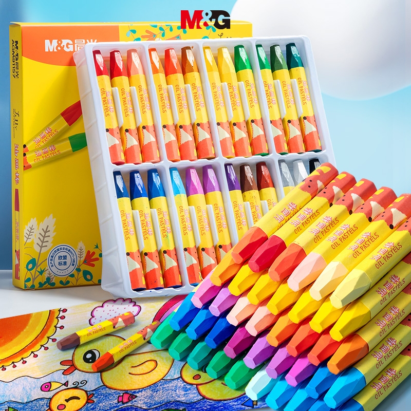 Màu Sáp Dầu M&G 12/24/36/48 Màu, Bút Sáp Màu An Toàn Không Độc Hại, Có Thể Giặt Được