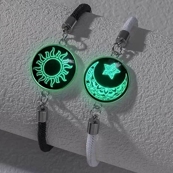 2 PCS/SET Romantic Luminous Sun Moon Couple Bracelets Glass The Moon Charm Bracelets Friendship Jewe