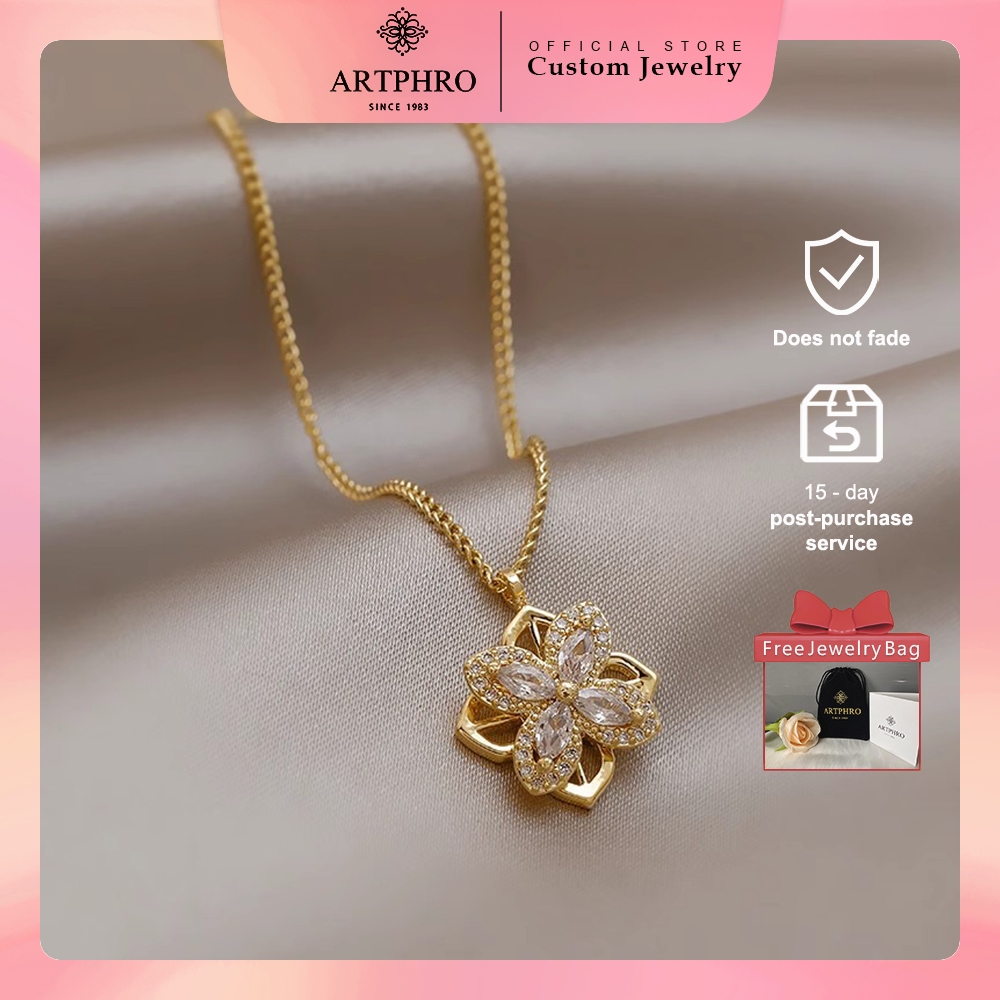 ARTPHRO Four Leaf Clover Lucky Spin Zircon Necklace For Women, Colorfast, Brings Good Luck，Necklace