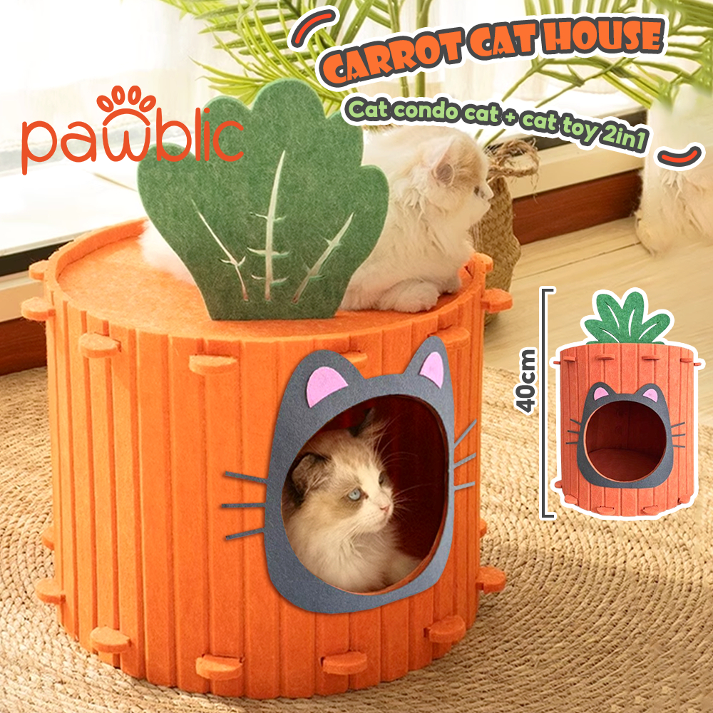 【Ready Stock】Cat Cage Carrot Cat Bed Scratching Board 2 In 1 Wear-Resistant And Non-Dandruff Cat Vil