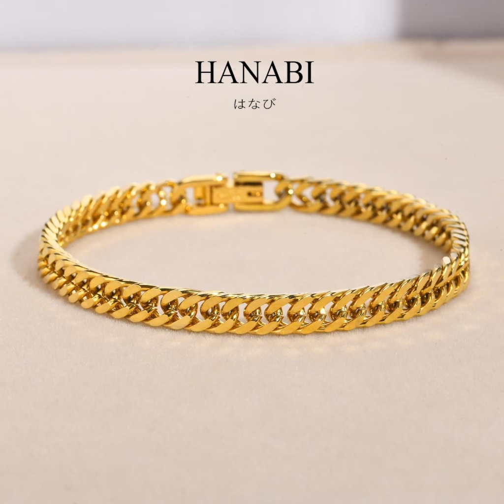 HANABI 18K Gold Cuban Chain Bracelet for Women Girl,Stainless Steel Classic Chain Link Non Tarnish