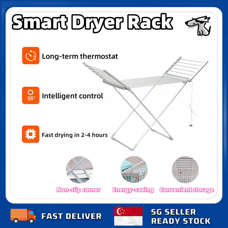 [SG Stock]Smart Laundry Rack Heated Drying Rack Indoor Clothes Drying Rack Foldable Clothes Drying Rack Multifunctional Laundry Rack Temperature And Time Controlled Mite Removal