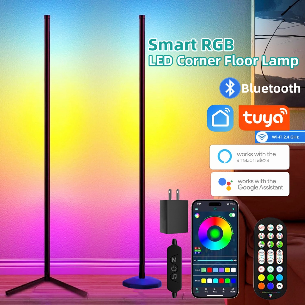 Smart RGB LED Corner Floor Lamp 70''Gaming Light bar Music sync Color Changing Ambient Mood Lighting