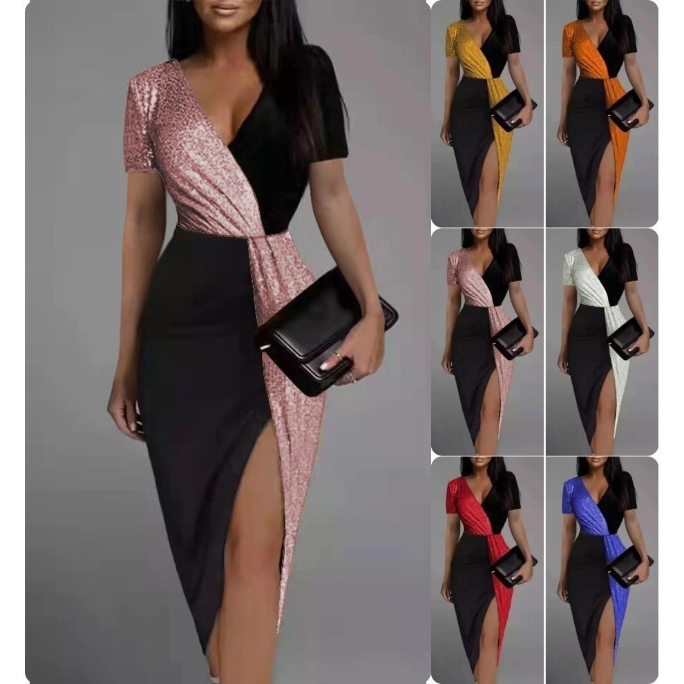 {Shipped From Manila+COD}S-3XL Plus Size Sexy Dress for Women Cocktail Glitter Pageant Gowns Short S
