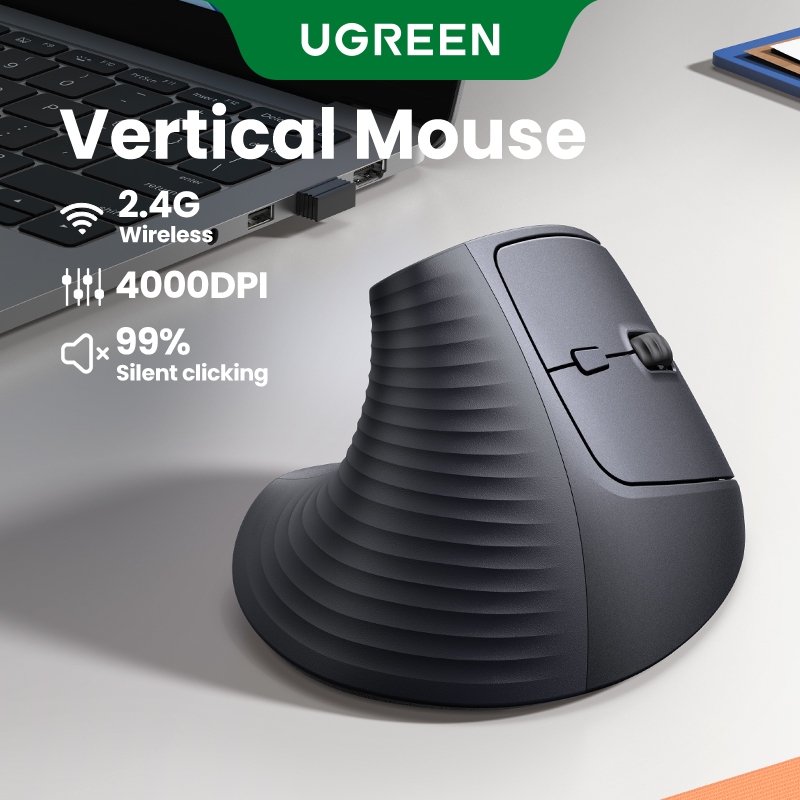 UGREEN Vertical 4000DPI 2.4G Ergonomic Wireless Silent Click Mouse 4-speed adjustable 10M stable tra