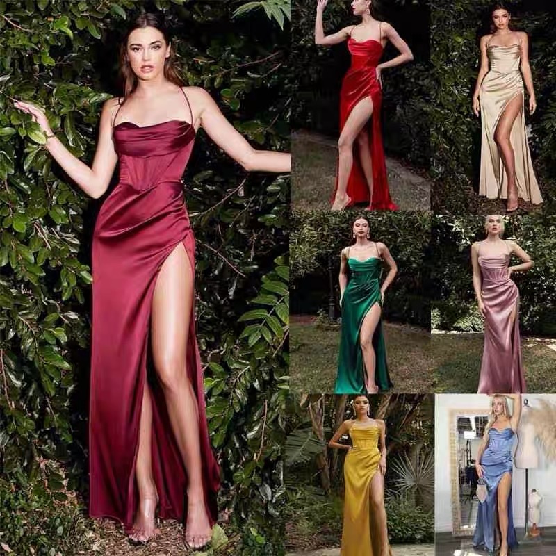 2026 Christmas Dress Wine Red Party Women's Sexy Sleeveless Slip Backless Dress Women's Sexy Evening