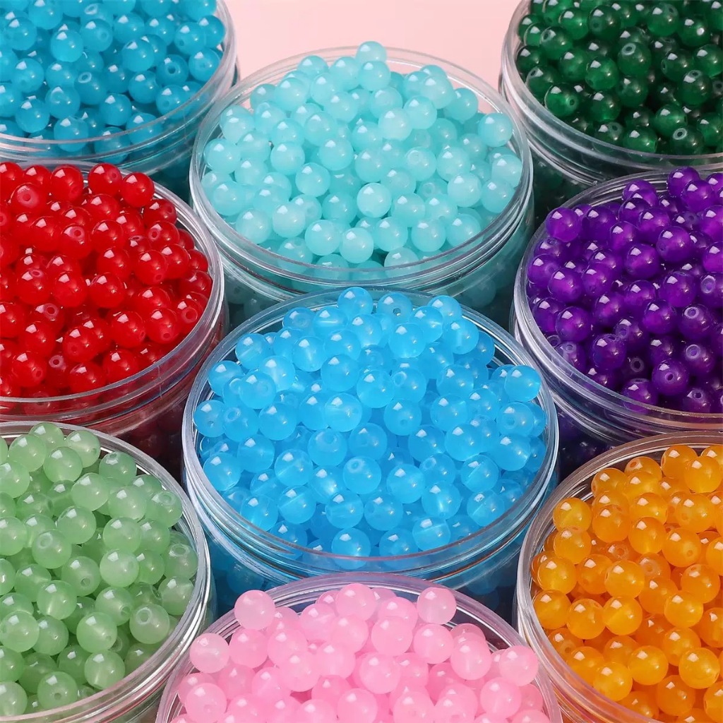 St.kunkka 50Pcs High Quality 6mm Imitation Jade Glass Beads Loose Space Loose Beads Fashion Charm Ca