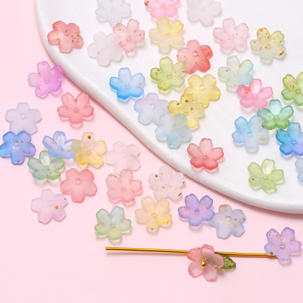 50PCS Mixed colors cherry blossom Matte gold sprinkling Acrylic Flower hat bead DIY handmade bracele