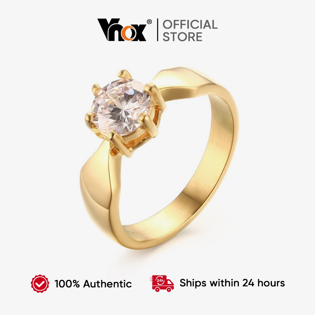 Vnox Ladies Prong Setting CZ Engagement Rings Wedding Bands For Women Gold Color