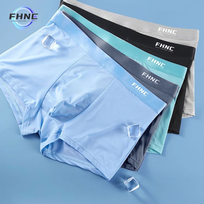 FHNC Brand 5 Pcs Set Ice Silk Men's Boxer Briefs Men's Underwear Spandex Seamless Boxer Briefs
