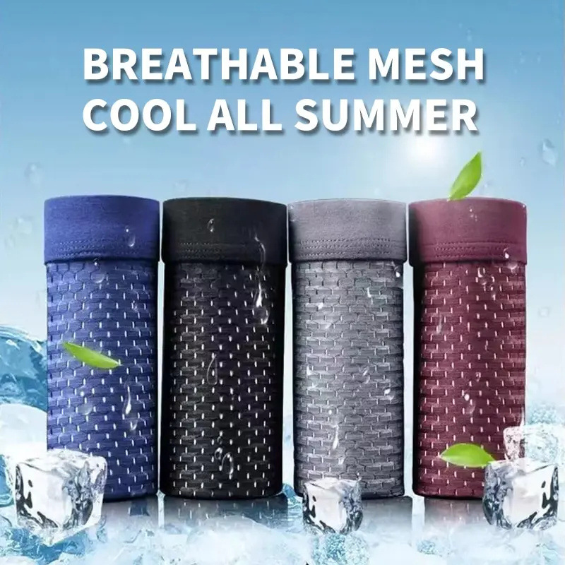 [Summer Limited] 4 pcs set ice silk men's boxer briefs L-6XL men's underpants sports mesh design spa