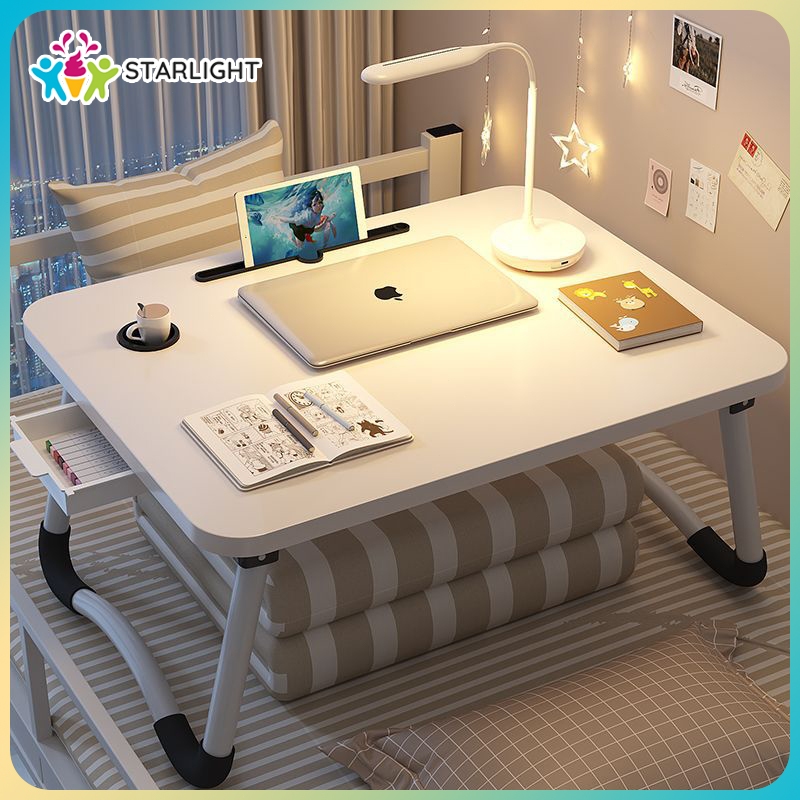 STARLIGHT Mini Lazy Bed with Cup Holder Foldable Laptop Table Wooden Computer Office Desk Study Tabl