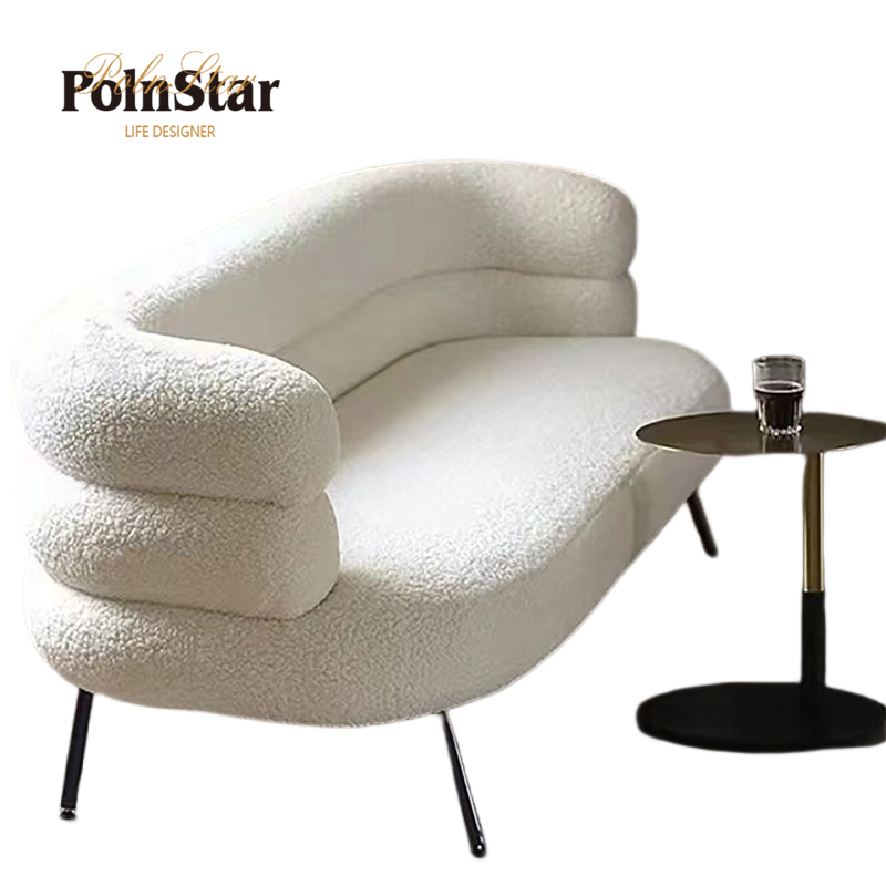 Polnsatar Creamy Windy Double Sofa Nordic Small Apartment Lambskin Living Room Simple Sofa