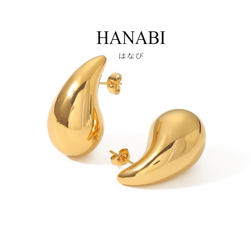 HANABI Chunky Water Droplet Earrings,Gold Stainless Steel Non Tarnish Teardrop Earring for Women