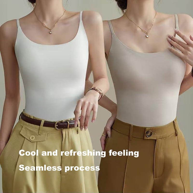CLASSYAMY Ice silk fabric fixed cup women long style camisole