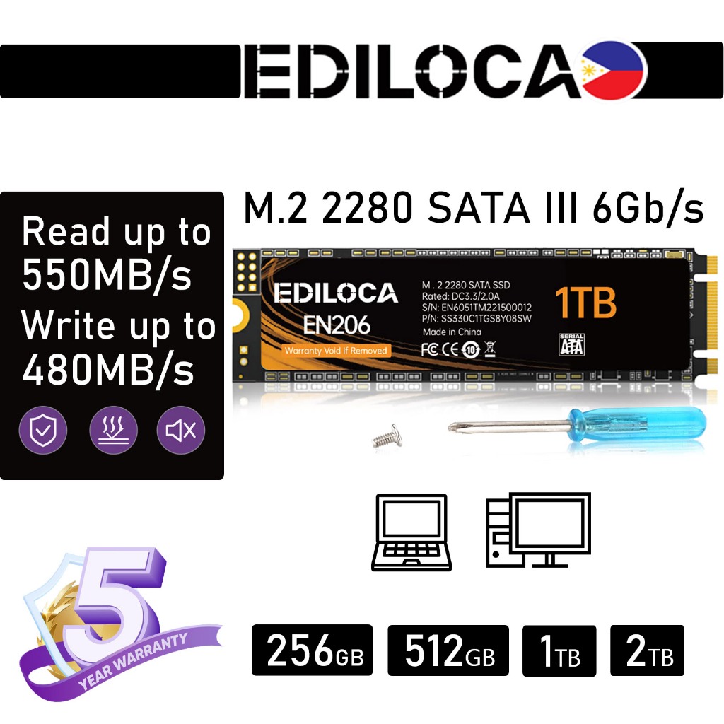 Ediloca EN206 250GB 256GB 512GB 1TB 2TB M.2 2280 SATA III 6Gb/s SSD With Built-in Hard Drive for Lap