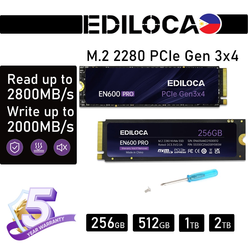 Ediloca EN600 Pro NVMe PCIe Gen3.0x4 M.2 2280 SSD, Up to 3200MB/s,Solid State Drives For Laptop PC D
