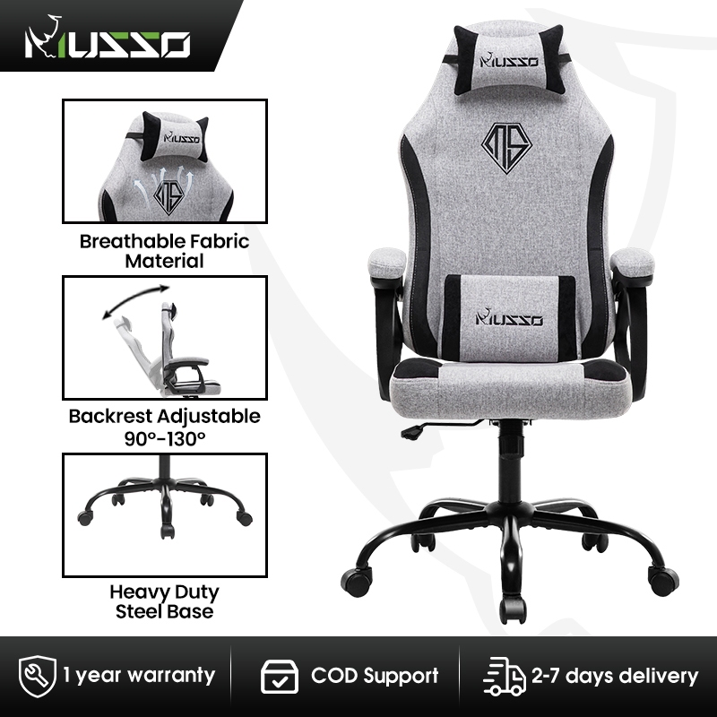 MUSSO Aeolus Series 109B Fabric Gaming Chair with Steel Leg Lumbar and Head Support
