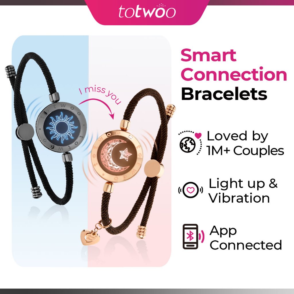 TOTWOO Touch Bracelet Light Up&Vibration for Couples Sun&Moon Smart Jewelry Long Distance Relationsh