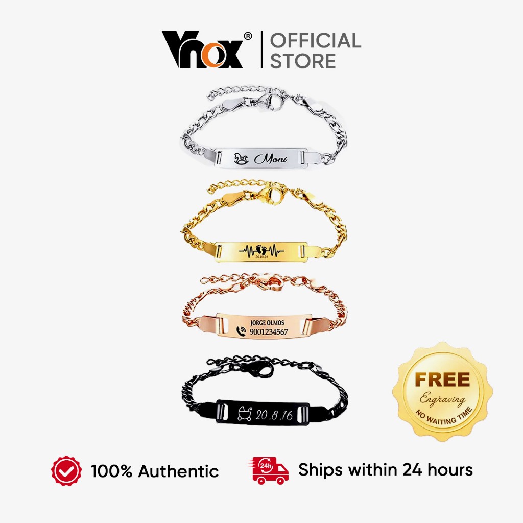 Vnox Baby Name Bracelet Stainless Steel Baby Toddler Child ID Bracelet Girl Boy Birthday Gift