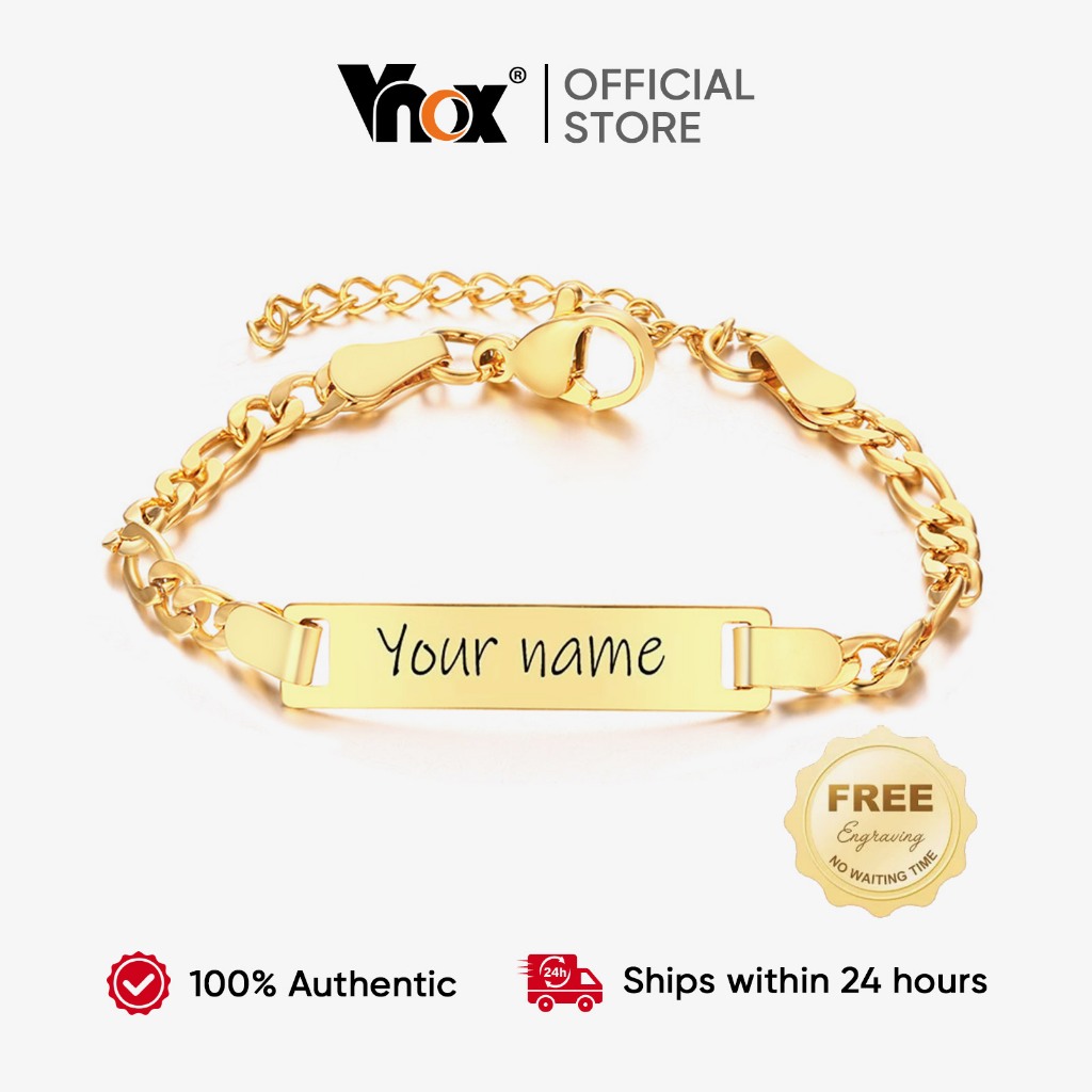 Vnox Gold Plated Stainless Steel Link Bracelet Personalized Custom Jewelry Men Women