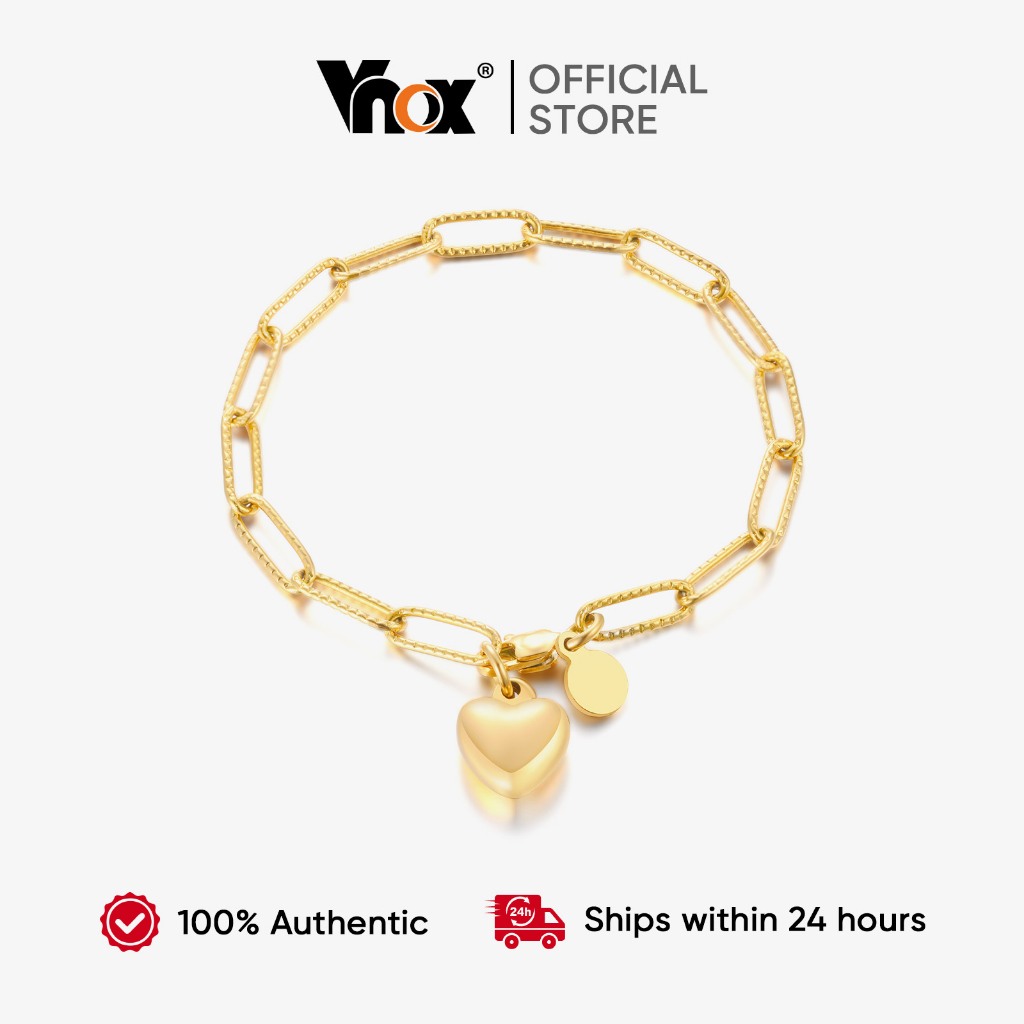 Vnox Brand Women's Elegant Love Stainless Steel Heart Pendant Women's Bracelet