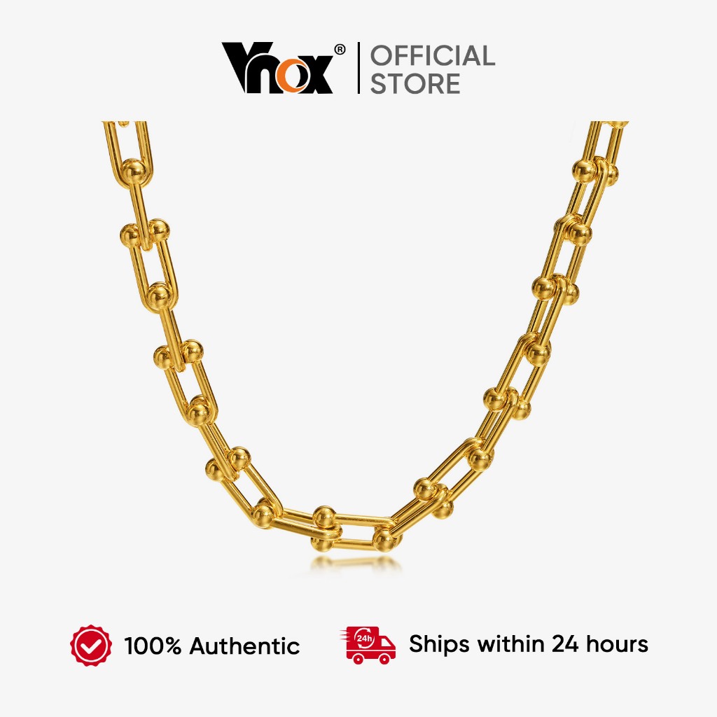 Vnox U Shape Pin Link Chain Luxury Necklaces,Gold Color Paperclip Chain Collar Bracelet Gift Jewelry