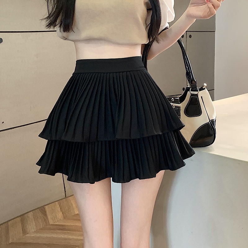 Korean Pleated Skirt Women High Waist Puffy A Line Mini Skirt