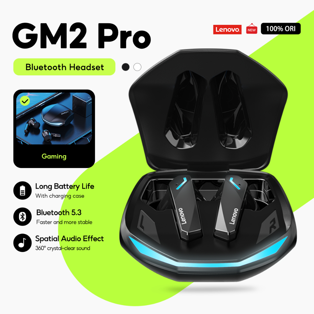 Lenovo Earzer Earbuds GM2 Pro Gaming Bluetooth Earphones BT 5.3 TWS HD RGB Lights Stereo Sound Low L