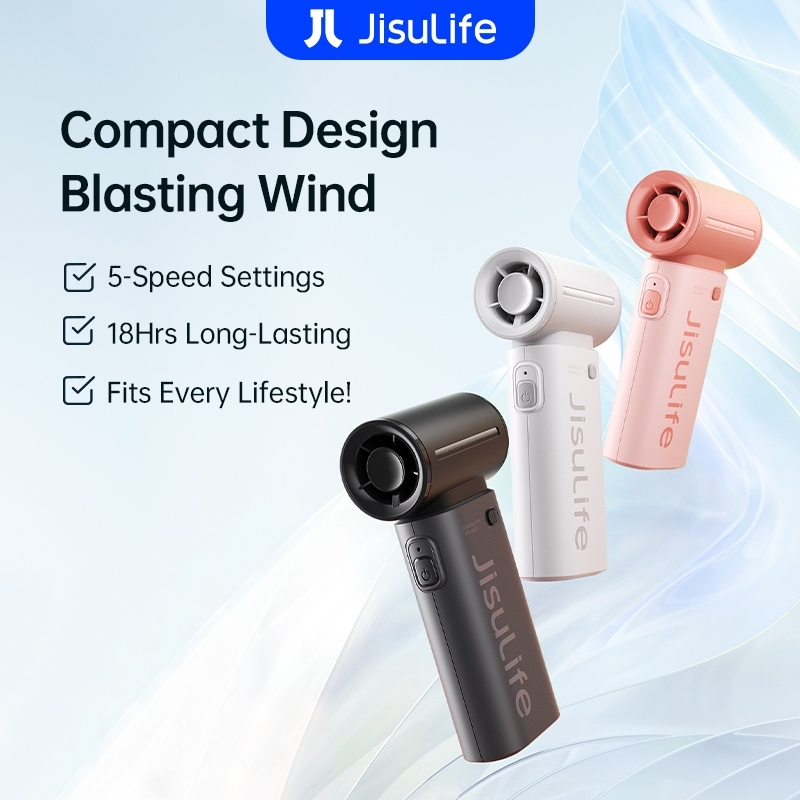JisuLife Mini Fan 9 5000 mAh 5 Speeds Strong Wind Cooling Handheld Fan USB Handheld Portable Jet Fan