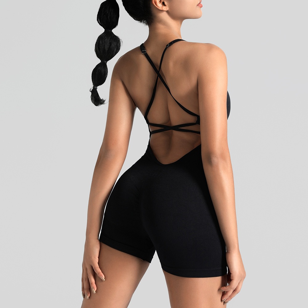 BLISS Verve Bodysuit Backless Cross Strap Yoga Sports Jumpsuit Women’s Polyester Spandex Sleeveless