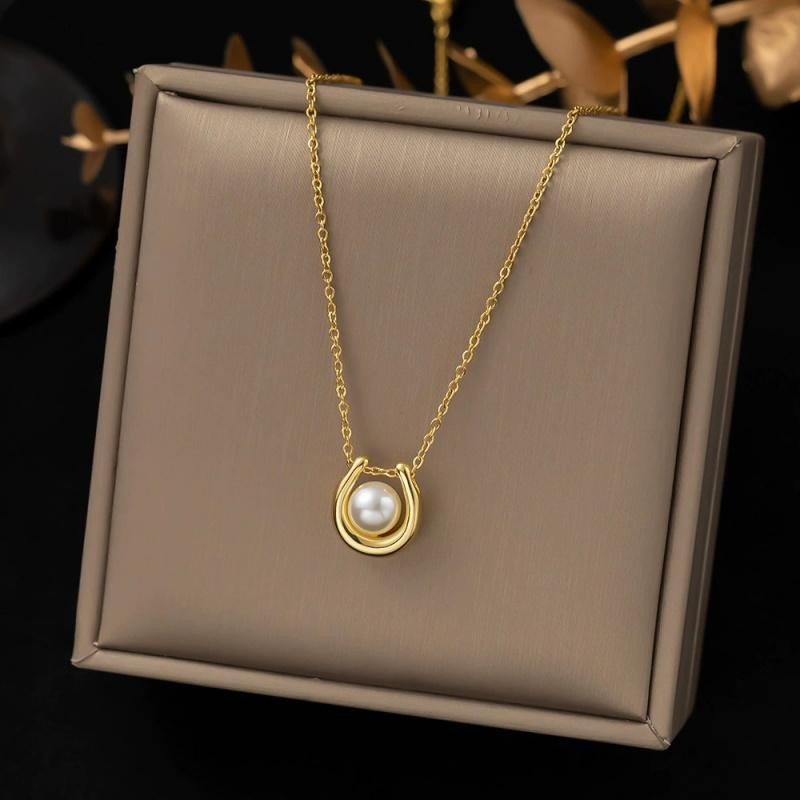 Korean Fashion Stainless Steel Adjustable Necklace for Women Pearl Pendant