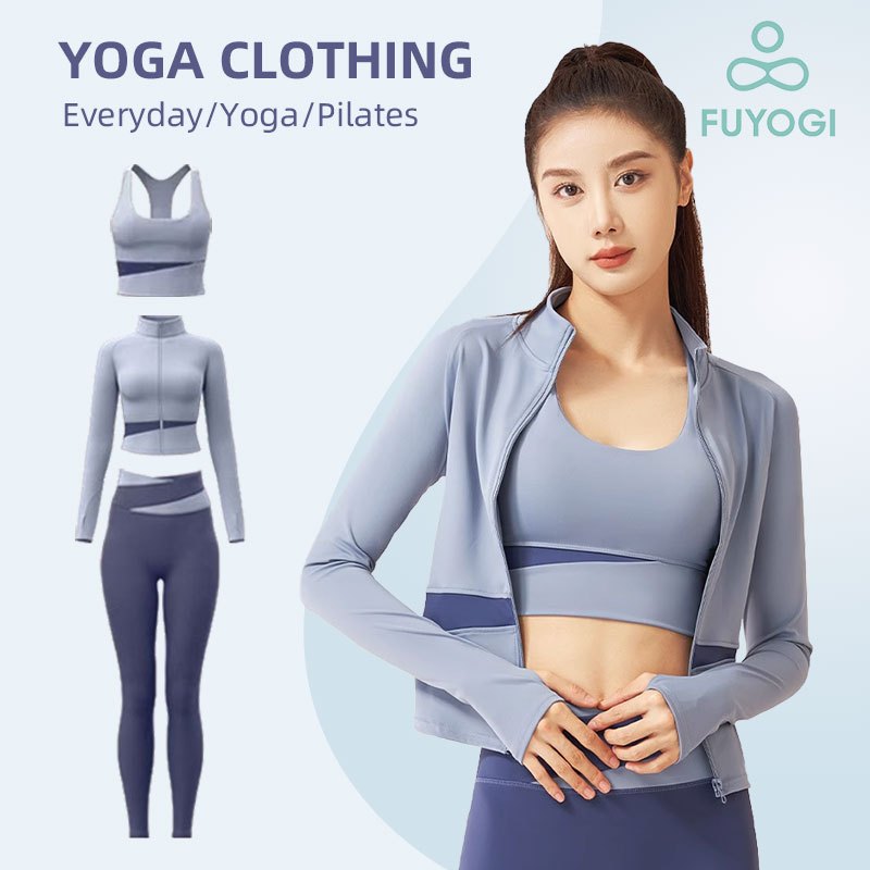 FUYOGI Sports Jackets Women Gym Outfit Set Quick Drying Long Sleeve Zipper Fitness Yoga Clothes