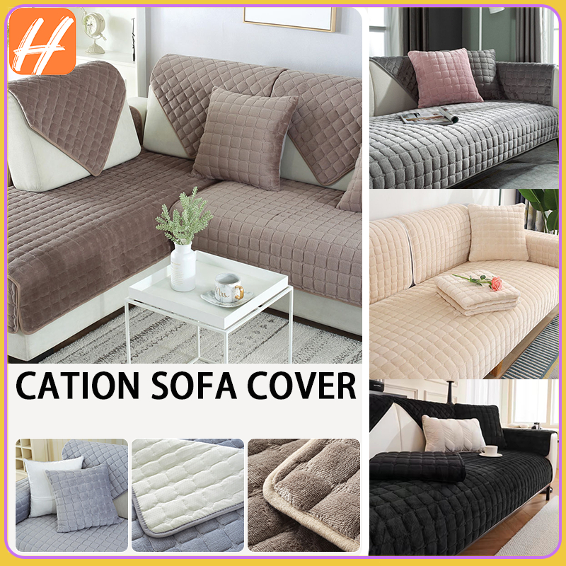 Soft Sofa Cover Plush Cushion Non Slip Fabric Sofa Cover Set 1/2/3/4 Seaters L Shape Cover