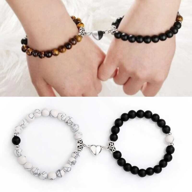 2pcs/set Magnet Bracelets Couple Vintage Matching Bracelet Stone Distance Paired Bracelet Lovers Jew
