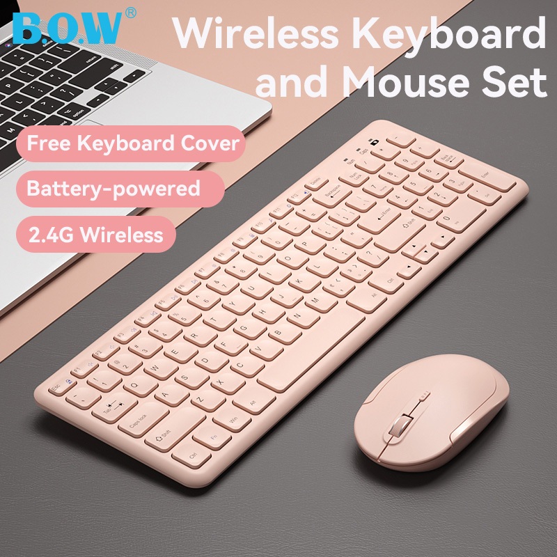 BOW HW256 Wireless Keyboard and Mouse Set Silent Lightweight 2.4G Ergonomic Mice Combo with Free Key