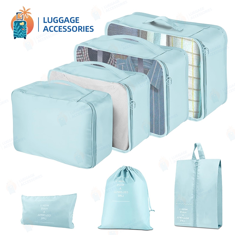 7-Pc Heavy-Duty Travel Organizer Set: Locking Waterproof Luggage Bags for Shoes/Clothes/Cosmetics
