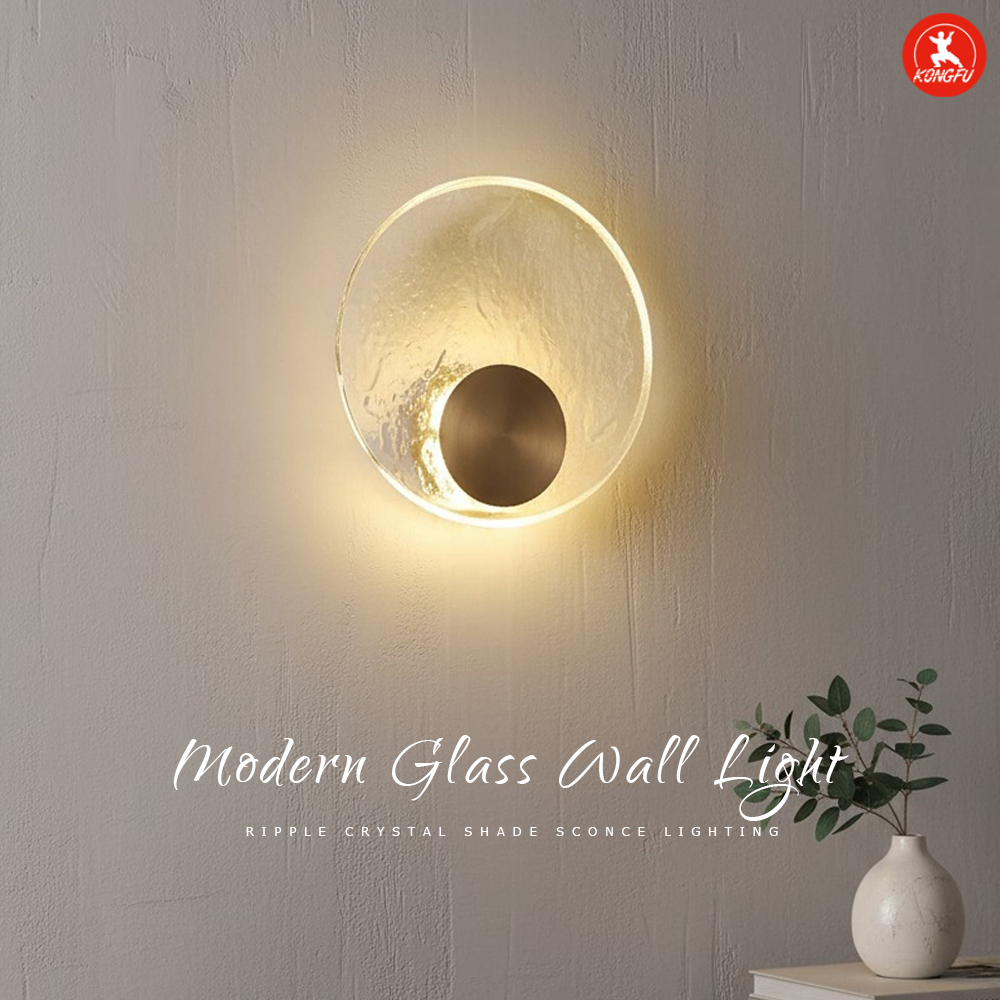 Modern Glass Wall Light With Ripple Crystal Shade, Minimalist Aesthetic Light Wall Sconce For Living