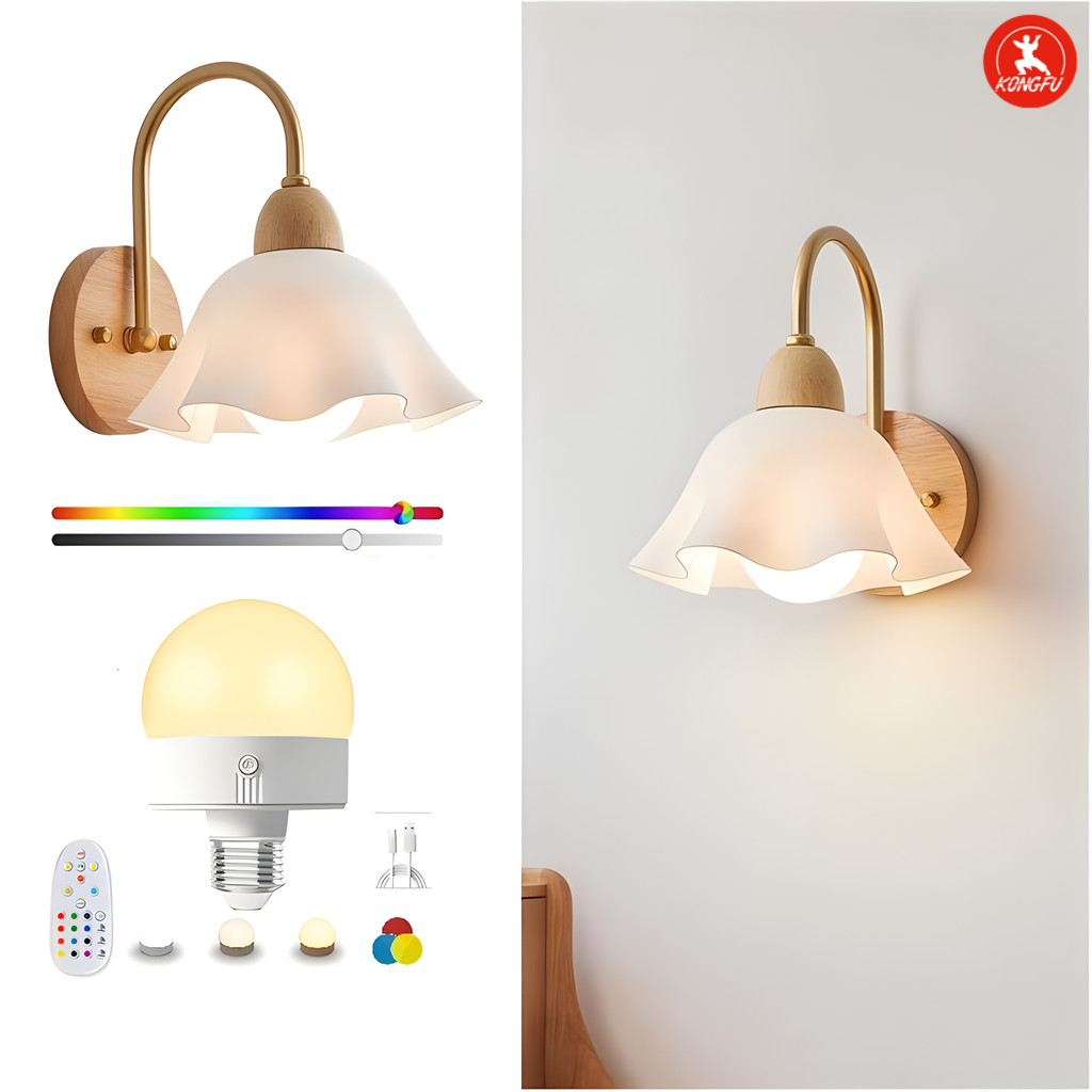 Rechargeable Wall Sconce with Remote Control, Battery Operated Wireless Wall Lamp, White Acrylic Flo